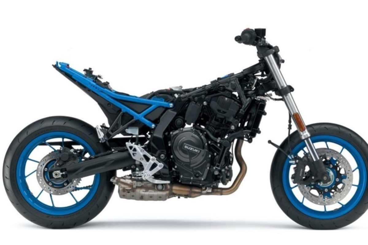 Blick unters Kleid: Unten offener Stahlrohrrahmen, geschraubtes Rahmenheck, Zentralfederbein mit Umlenkhebelei