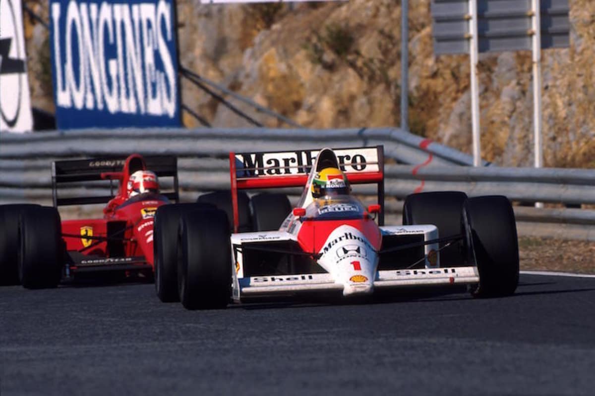 Ayrton Senna vor Nigel Mansell in Estoril 1989