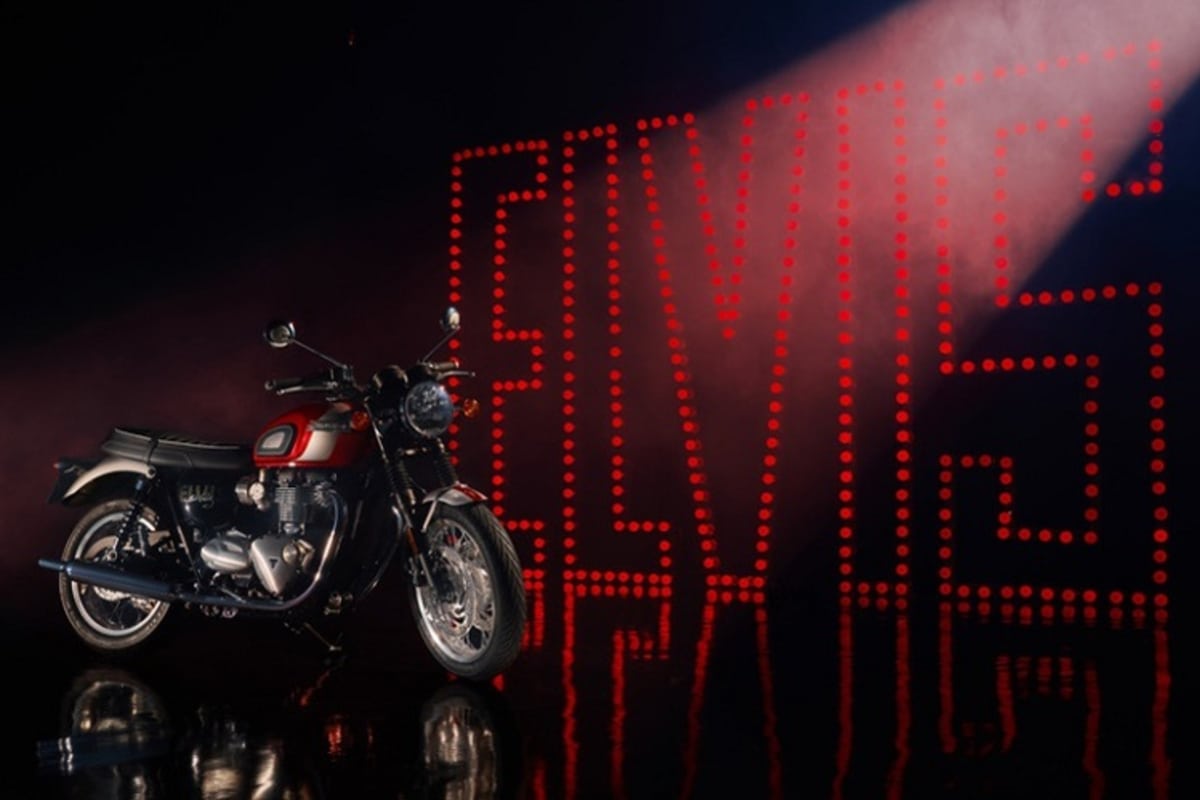 Das Design der Triumph T12' Elvis presley Special Edition ist inspiriert vom Plattencover der Schallplatte Comeback Special von 1968