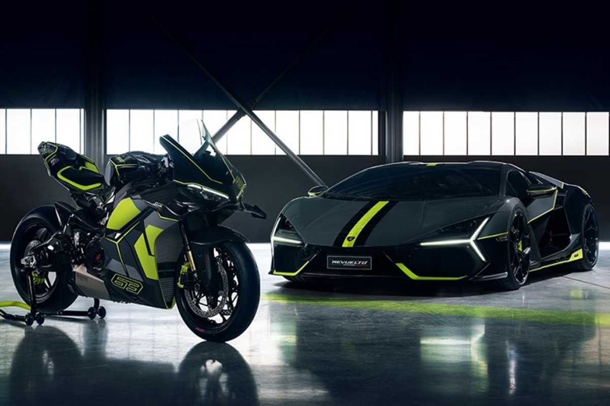 Unverkennbar ist das Superbike Ducati V4 Lamborghini inspiriert vom Supersportwagen Lamborghini Revuelto