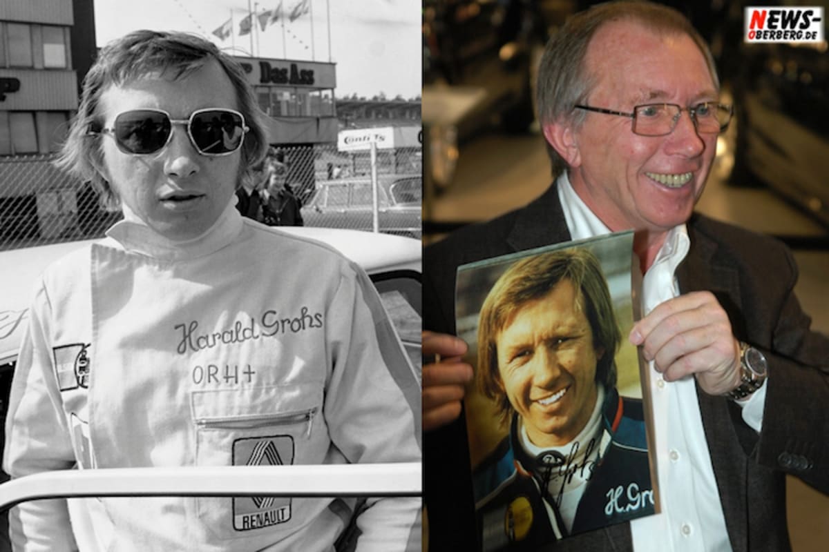 Großes Herz, große Brille: R5 Cup-Pilot Harald Grohs 1974. Rechts amüsiert sich Grohs über seine Autogrammkarten von 1977 