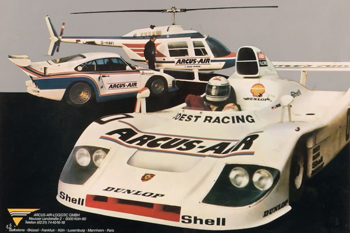 Werbung statt Flugrechnung II: Auch Jochen Mass und das Joest Porsche Team liessen sich zwischen zwei Rennen von Arcus hin- und herfliegen