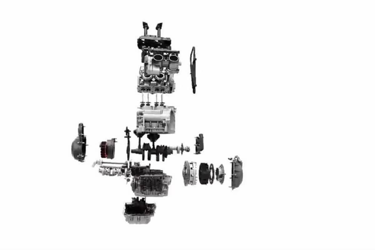 So genannte Exposionsdarstellung des kompakten, umfangreich modifizierten Zweizylinders