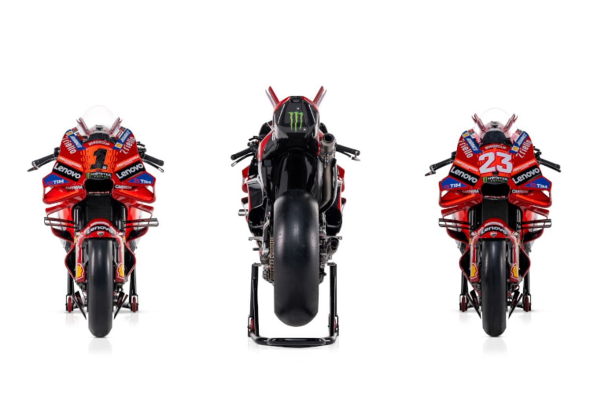 Die Front- und Heckansicht der Ducati von Bagnaia und Bastianini