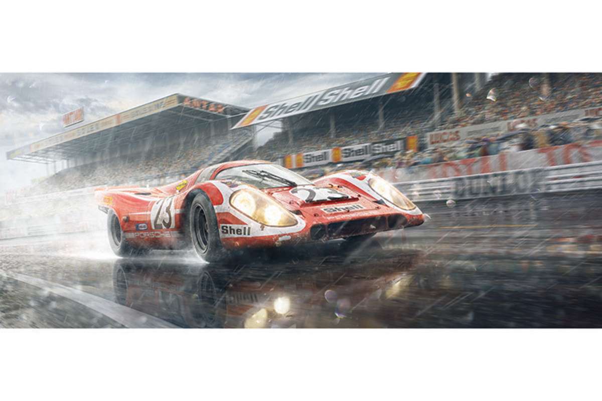 Der Porsche 917 von Herrmann/Attwood auf dem Weg zum Sieg in Le Mans 1970