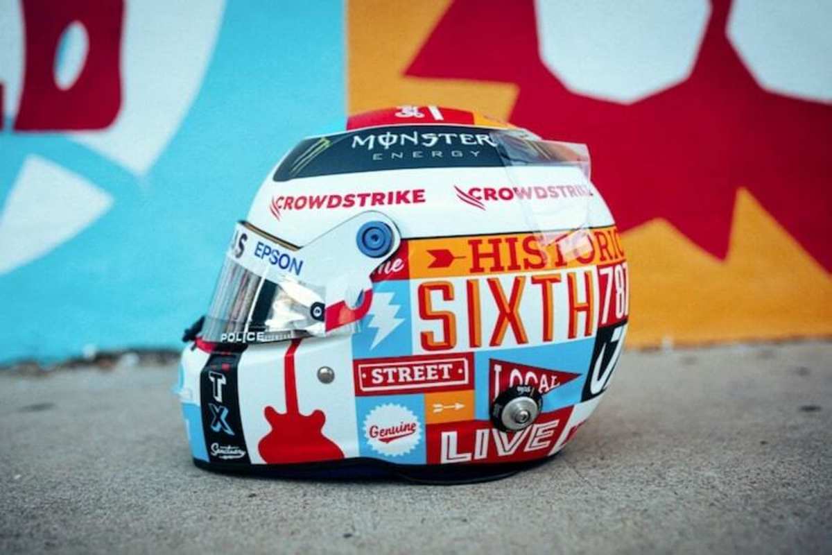 Strassenkunst auf dem Helm von Valtteri Bottas