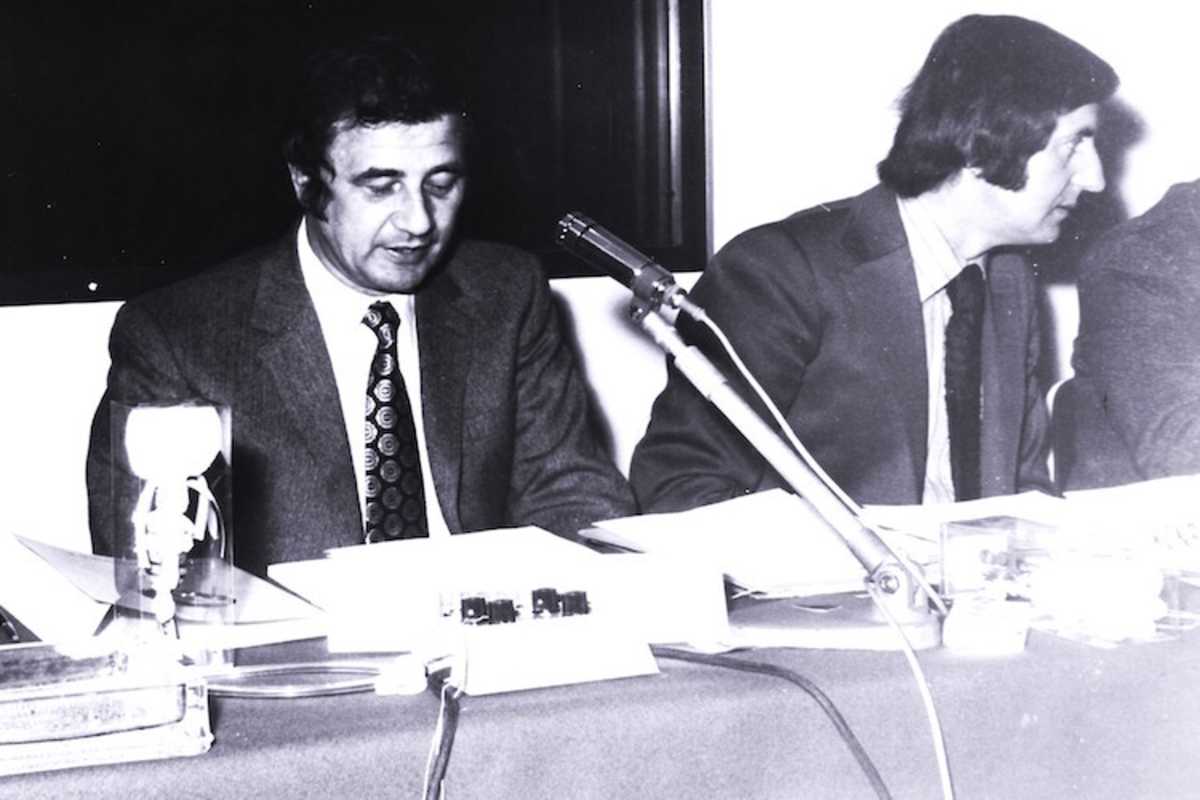 Formel V-Europa-Präsident Hans Herrmann und Anton Konrad, JHV und Vorstands-Wahl 1971 in Budapest 