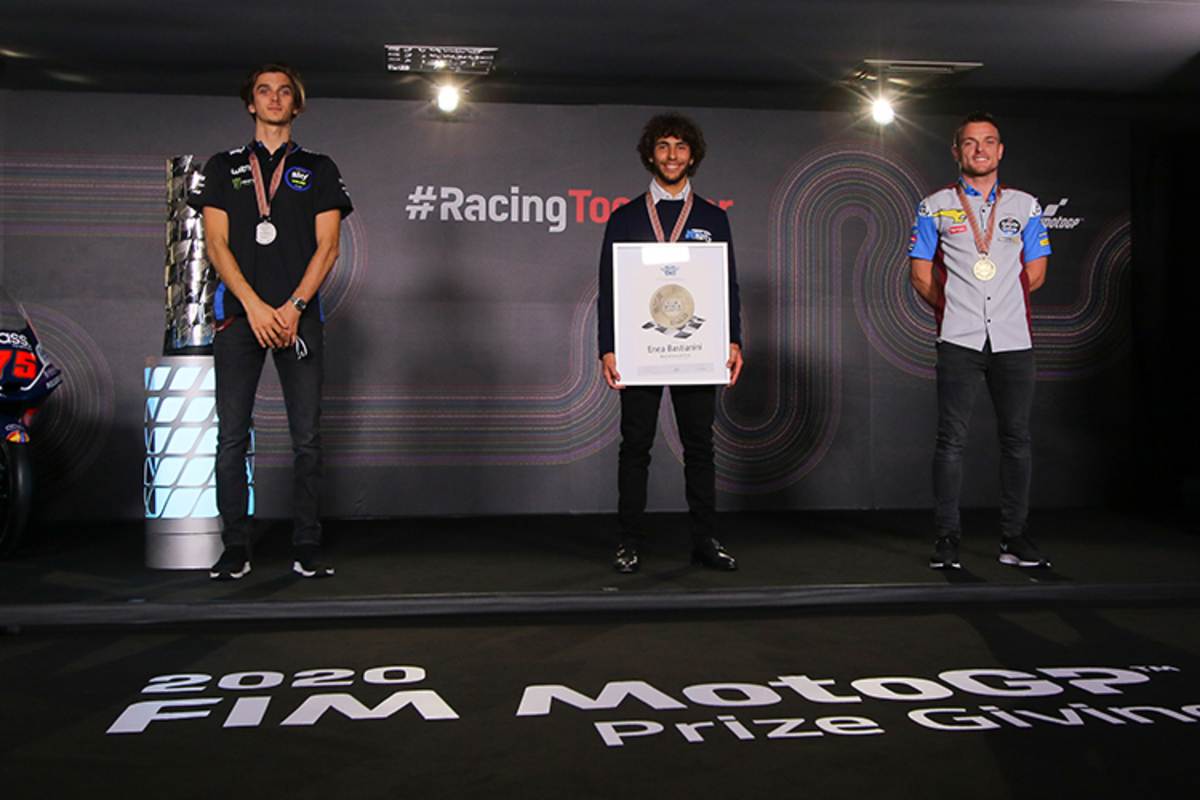Moto2, Top-3: Luca Marini, Enea Bastianini und Sam Lowes (v.l.)
