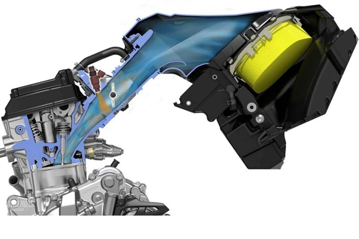 Riesige Airbox, begradigte Ansaugwege, steiler stehende Einspritzdüse am 2022er Modell