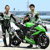 Der frühere Superbike-WM-Star Akira Yanagawa (li.) und Kazuki Watanabe vom Team Green