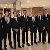 Ferrari-Werksfahrer: (von links) Giancarlo Fisichella, James Calado, Miguel Molina, Andrea Bertolini, Alessandro Pier Guidi, Davide Rigon, Toni Vilander und Sam Bird