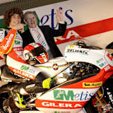 Zwei Weltmeister auf Gilera: Marco Simoncelli mit Geoff Duke