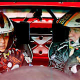 Tommi Mäkinen (rechts) bei einer früheren Testfahrt mit Toyota-Boss Akio Toyoda