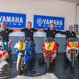 Giacomo Agostini, Christian Sarron, Johnny Cecotto, Steve Baker und Hubert Rigal (v.l.)