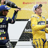 Seinen letzten MotoGP-Sieg feierte Alex Barros (rechts) 2005 in Estoril – vor dem späteren Weltmeister Valentino Rossi