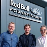 Ben Hodgkinson (Chef von Red Bull Powertrains), Max Verstappen und Red Bull Racing-Teamchef Laurent Mekies
