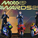 Die Champions der Klassen Moto2, MotoGP und Moto3: Diogo Moreira, Marc Marquez und Jose Antonio Rueda