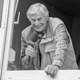 Klaus Witt 2014 im Sprecherturm auf der Nahner Waldbahn in Osnabrück