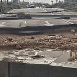 Die zerstörte Hauptzufahrt zur Rennstrecke von Valencia