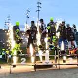 Siegerehrung in Tavullia für Moreia und Chareyre, Rossi und Marini, Bartolini und Baldassarri