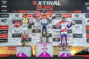 Das Bilbao-Podium: Adam Raga, Toni Bou und Benoit Bincaz (v.l.)