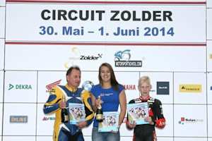 Zolder 2014: Mit Reiner Scheidhauer, Tasia Rodink und Red Bull Rookie Patrik Pulkkinen standen die unterschiedlichsten Typen von Rennfahrern auf dem Podest