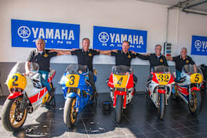 Giacomo Agostini, Christian Sarron, Johnny Cecotto, Steve Baker und Hubert Rigal (v.l.)