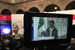 Esteban Gutiérrez während seiner Pressekonferenz in Mexiko-Stadt