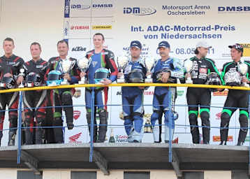 Das Podium der IDM Sidecar - Motorsport Arena Oschersleben