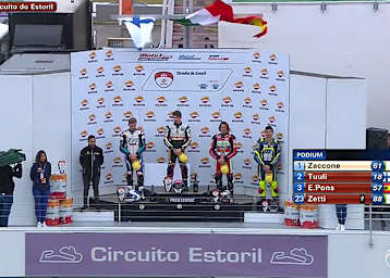 Niki Tuuli, Alessandro Zaccone, Edgar Pons und Superstock-600-Sieger Alessandro Zetti (vlnr.)