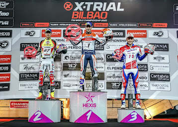 Das Bilbao-Podium: Adam Raga, Toni Bou und Benoit Bincaz (v.l.)
