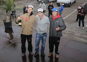 Das nachgestellte Podium: Adrien Chareyre, Thomas Chareyre und Mauno Hermunen (v.l.)