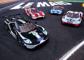Die vier Werkswagen von Ford im Retro-Design für die 24h von Le Mans 2019