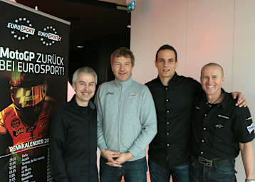 Eurosport-Kommentatoren Dirk Raudies, Ron Ringguth, Alex Hofmann und Lenz Leberkern (v.l.)