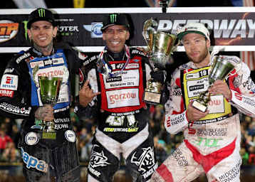 Die Top-3 von Krsko: Tai Woffinden, Greg Hancock und Peter Kildemand (v.r.)