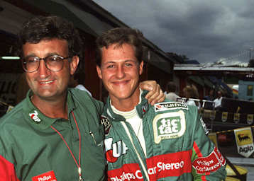 Eddie Jordan mit Michael Schumacher beim Grand Prix von Belgien 1991