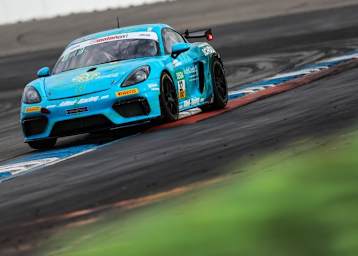 Einer der Porsche 718 Cayman GT4 Clubsport von Allied-Racing während des Rennwochenendes der ADAC GT4 Germany in Hockenheim 2019 