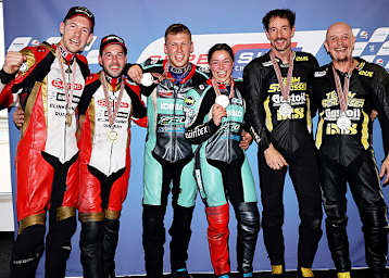 Die Top-3 der WM: Kershaw, Charlwood, Ellis, Clément, Schlosser, Fries (vlnr.)