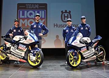 Das Liqui Moly Husky-Team: Darryn Binder und Tulovic (beide Moto2), rechts Sasaki und Veijer