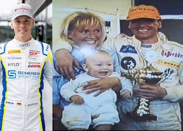 Luca Engstler als DTM-Pilot für Audi 2023 // Stolze Eltern Engstler mit Klein-Luca um 2001