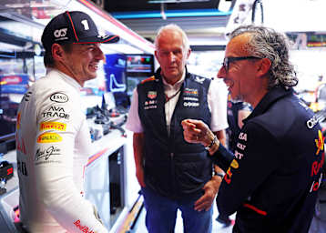 Max Verstappen, Dr. Helmut Marko und Laurent Mekies