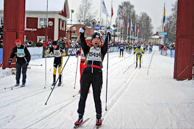 Respekt: Mattias Ekström im Ziel des Wasa-Laufs. 