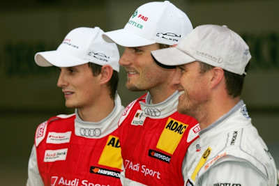 V.l. Oliver Jarvis, Martin Tomczyk, Ralf Schumacher