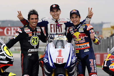 Die Weltmeister 2010: Toni Elias, Jorge Lorenzo und Marc Marquez