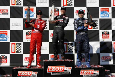 Das Podium in Barber: v. l. Dixon. Castroneves, Dario Franchitti