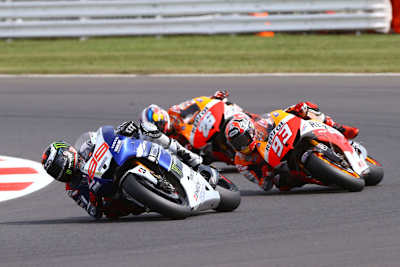 Der faszinierende Titel-Dreikampf: Lorenzo führt hier in Silverstone vor Márquez und Pedrosa