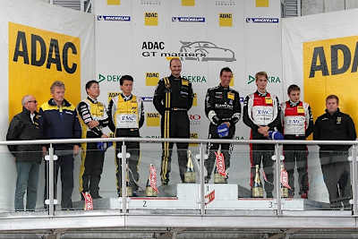 Das Podium vom ersten GT Masters Lauf am Eurospeedway Lausitz