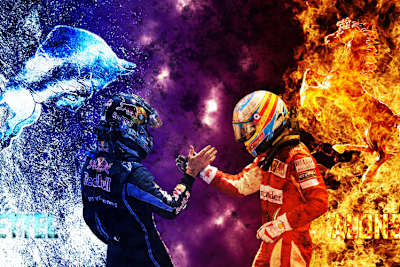Red Bull Racing gegen Alonso, blau gegen rot, Vettel gegen Alonso
