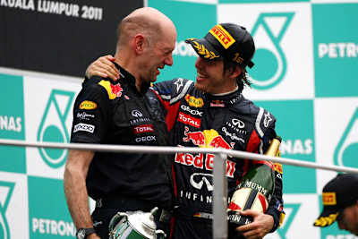 Vettel und Designer Adrian Newey hatten in Sepang allen Grund zur Freude
