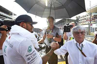 In Austin im Doppel-Interview: WM-Leader Lewis Hamilton und Formel-1-Chefpromoter Bernie Ecclestone